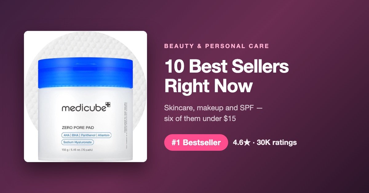 medicube Zero Pore Pad 2.0, the number one bestseller in Amazon beauty, heading a list of ten top-selling beauty products