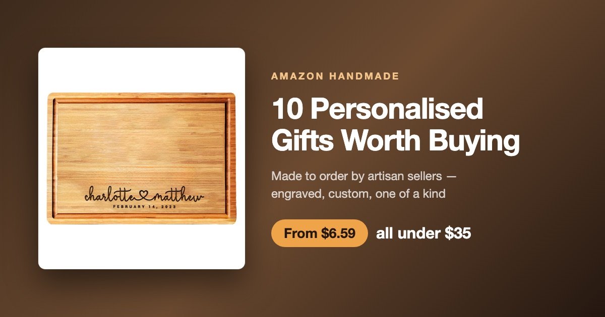Personalized engraved wood cutting board, one of ten Amazon Handmade gift picks